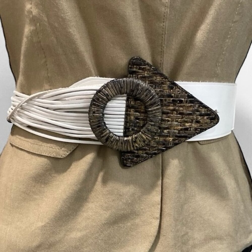 80's White and Brown Belt leather with Bold Buckle by Orciani